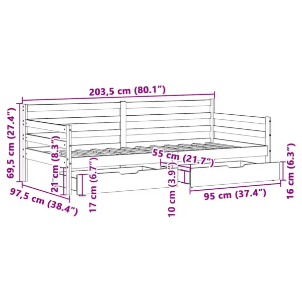 Valge männipuidust päevavoodi sahtlitega, 90 x 200 cm, ilma madratsita – 12