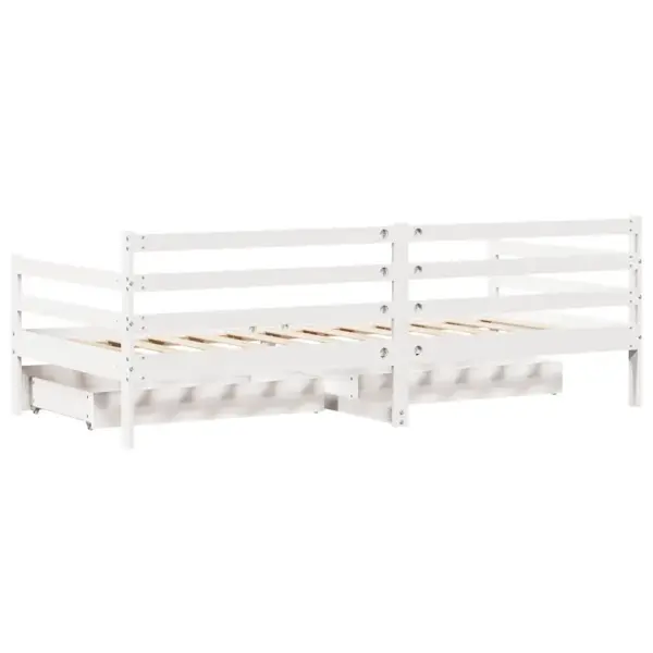 Valge männipuidust päevavoodi sahtlitega, 90 x 200 cm, ilma madratsita – 8