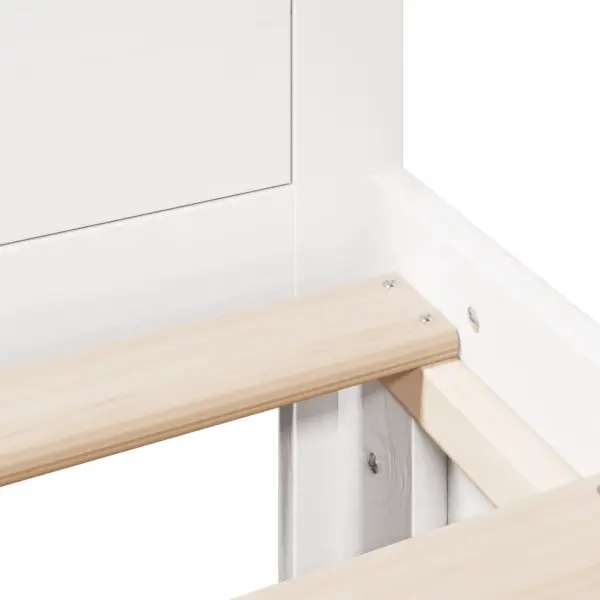 Valge männipuidust voodiraam peatsi ja sahtlitega, liistpõhjaga, 150 x 200 cm – 11