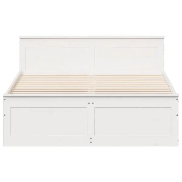 Valge männipuidust voodiraam peatsi ja sahtlitega, liistpõhjaga, 150 x 200 cm – 4