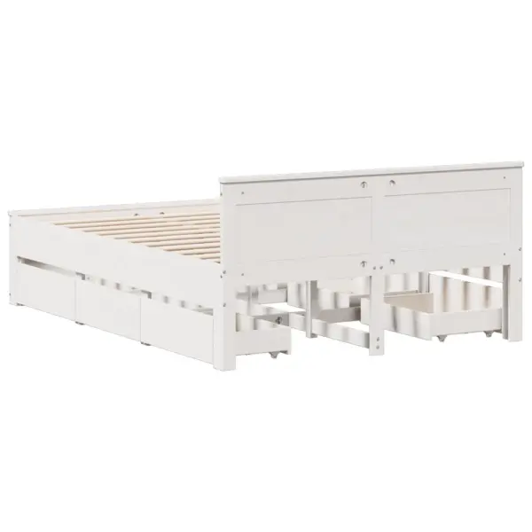 Valge männipuidust voodiraam peatsi ja sahtlitega, liistpõhjaga, 150 x 200 cm – 6