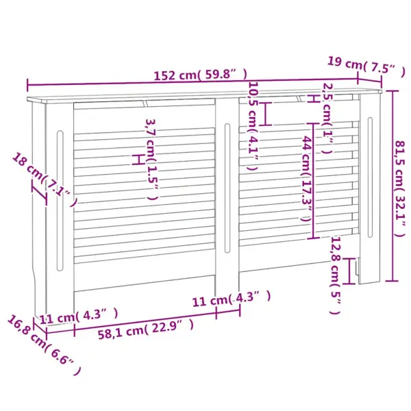 Valge radiaatorikate mati viimistlusega MDFist, 152 x 19 x 81,5 cm – 8