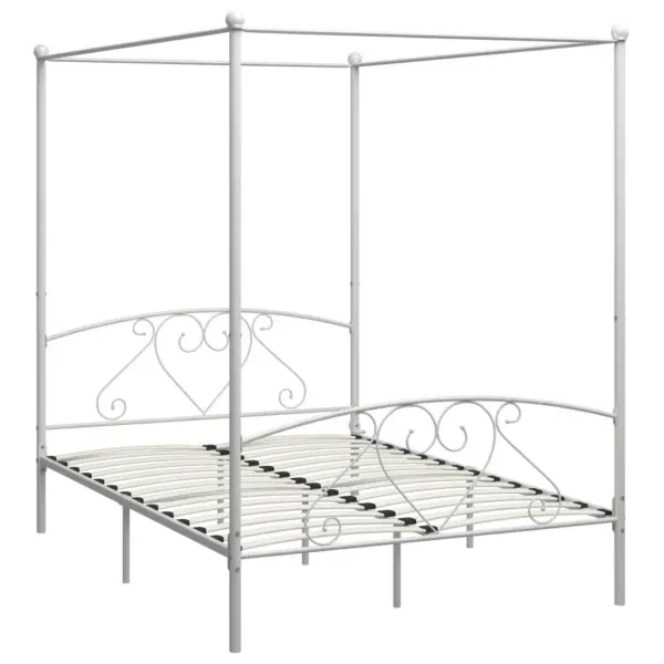 Valge metallist baldahhiiniga voodiraam, kaheinimesevoodi, 160 x 200 cm - 2
