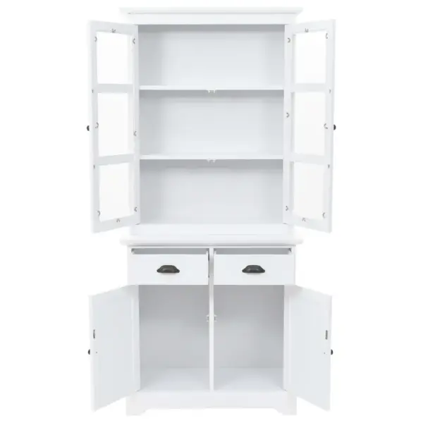 Valge puhvetkapp vitriini, 4 ukse ja 2 sahtliga, MDF ja männipuit, 80 x 40 x 180 cm – 5