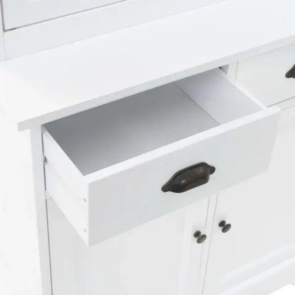 Valge puhvetkapp vitriini, 4 ukse ja 2 sahtliga, MDF ja männipuit, 80 x 40 x 180 cm – 6