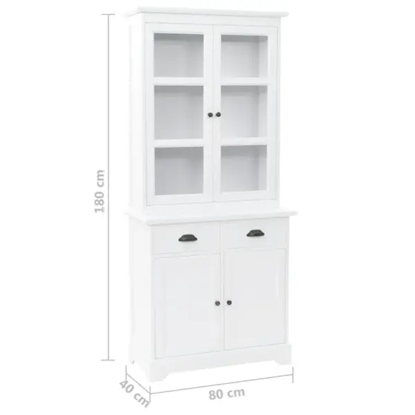 Valge puhvetkapp vitriini, 4 ukse ja 2 sahtliga, MDF ja männipuit, 80 x 40 x 180 cm – 10