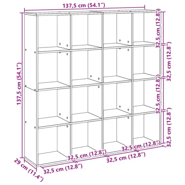 Valge raamaturiiul 16 avatud riiuliga, tehispuit, 137,5 x 29 x 137,5 cm – 10