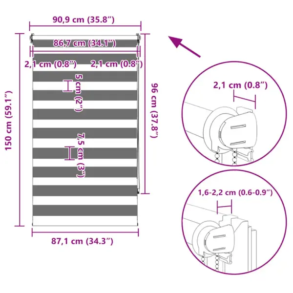 Valge sebraruloo, valguse reguleerimisega, 90 x 150 cm, 100% polüester – 13