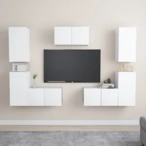 Seinale paigaldatav telerikappide komplekt, 7-osaline, valge tehispuit, 60 x 30 x 30 cm ja 30,5 x 30 x 60 cm