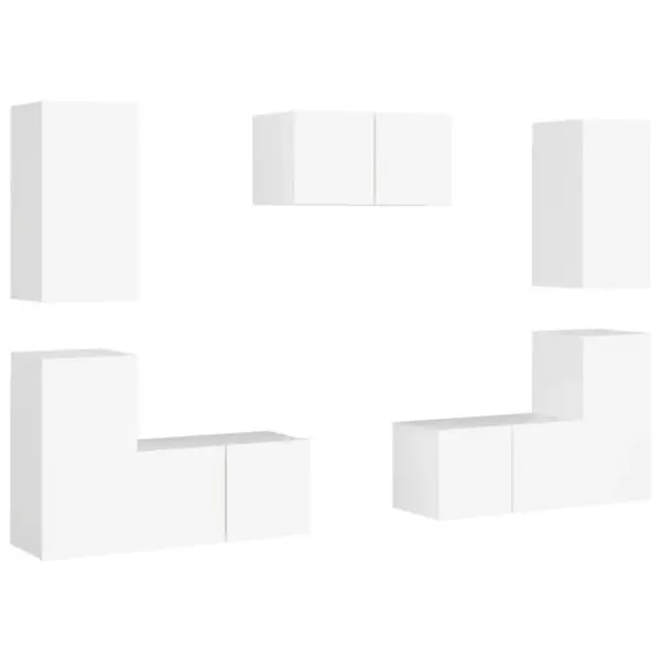 Seinale paigaldatav telerikappide komplekt, 7-osaline, valge tehispuit, 60 x 30 x 30 cm ja 30,5 x 30 x 60 cm – 2