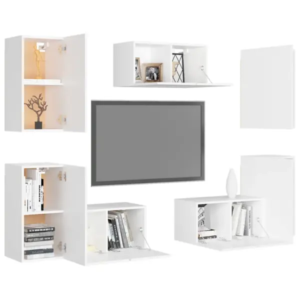 Seinale paigaldatav telerikappide komplekt, 7-osaline, valge tehispuit, 60 x 30 x 30 cm ja 30,5 x 30 x 60 cm – 3