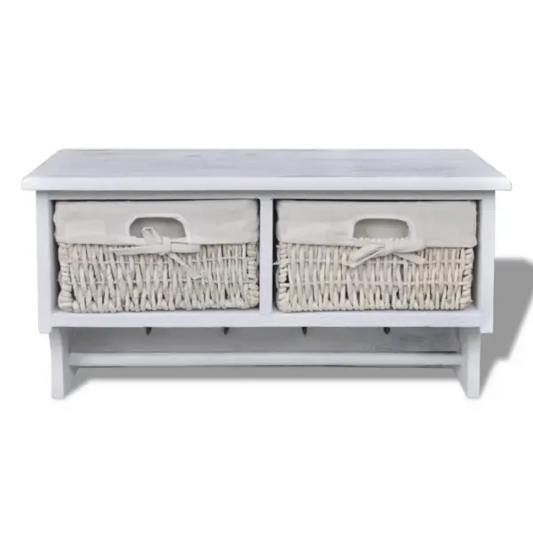 Seinariiul 2 korvi ja 4 konksuga, valge paulowniapuit, 60 x 23,5 x 33 cm – 2