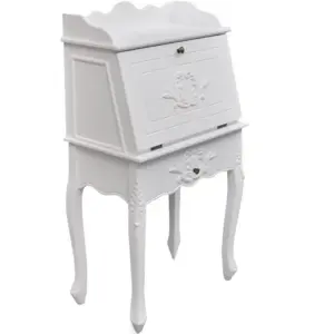 Valge MDFist ja männipuidust sekretär-kirjutuslaud kapi ja sahtliga, 60 x 36,4 x 111 cm