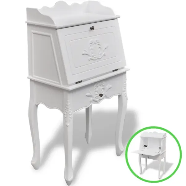 Valge MDFist ja männipuidust sekretär-kirjutuslaud kapi ja sahtliga, 60 x 36,4 x 111 cm – 2