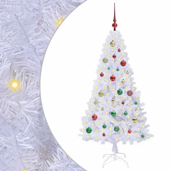 Valge tehisjõulupuu LED-tuledega, 150 cm, 150 LED-i, PVC ja teras – 2