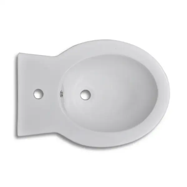 Põrandale paigaldatav ümar keraamiline bidee, vertikaalse äravooluga, valge, 58 x 40 x 40 cm – 4