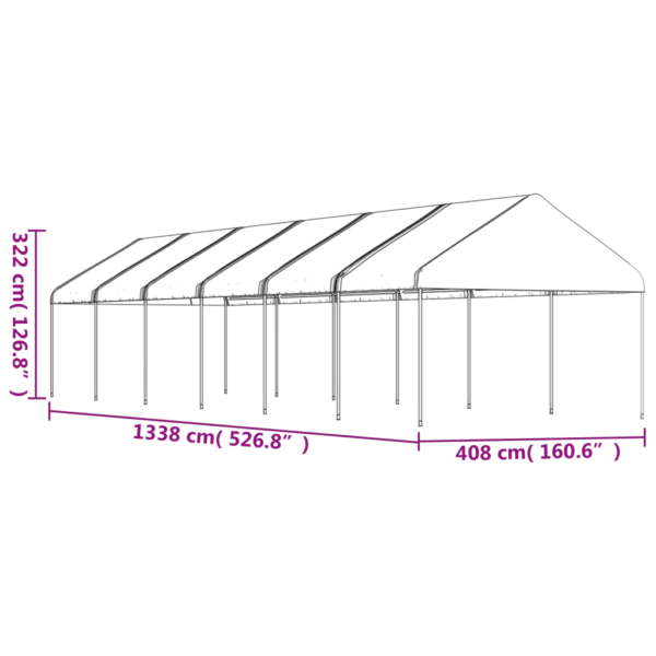 Ürituste varikatus, valge PE kate ja tsingitud terasraam, 13,38 x 4,08 x 3,22 m – 5