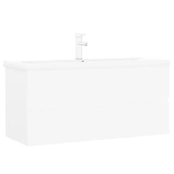 Valamukapp sisseehitatud keraamilise valamuga, kraaniga, valge tehispuit, 100 x 38,5 x 45 cm – 2