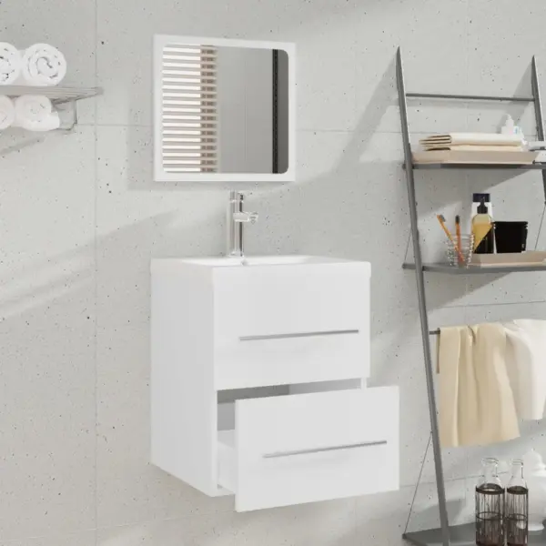 Seinale paigaldatav valamukapp sisseehitatud keraamilise valamuga, valge, 41 cm - 3