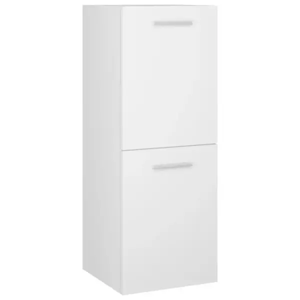 Valge vannitoamööbli komplekt valamukapi, madala kapi, peegli ja sisseehitatud kraaniga valamuga, tehispuit ja keraamika, valamukapp 60 cm – 4