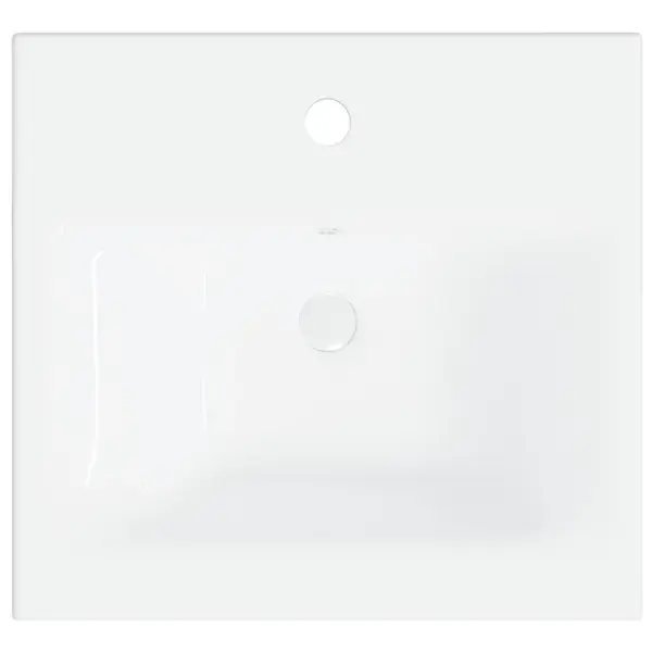 Valge vannitoamööbli komplekt valamukapi, kõrge kapi ja peegliga, puitlaastplaat, sisseehitatud keraamilise valamuga – 8