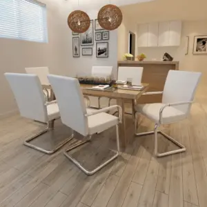 Valged kunstnahast söögitoolid vetruvatel metalljalgadel, 6 tk, polsterdatud seljatoega, 52 x 54 x 92 cm