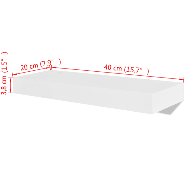 Valged MDF seinariiulid, 2 tk, 40 x 20 cm, nähtamatu kinnitusega – 5