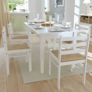Valged puidust söögitoolid polsterdatud istmega, 6 tk, kautšukipuu, 44 x 45 x 81 cm