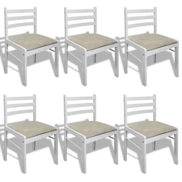 Valged puidust söögitoolid polsterdatud istmega, 6 tk, kautšukipuu, 44 x 45 x 81 cm - 2