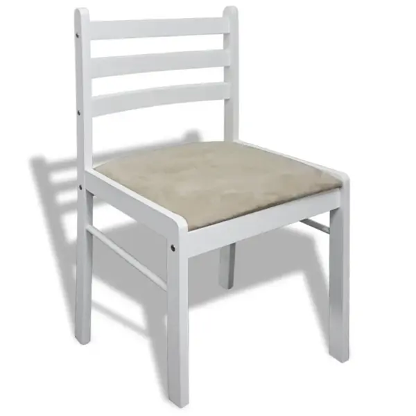 Valged puidust söögitoolid polsterdatud istmega, 6 tk, kautšukipuu, 44 x 45 x 81 cm - 4