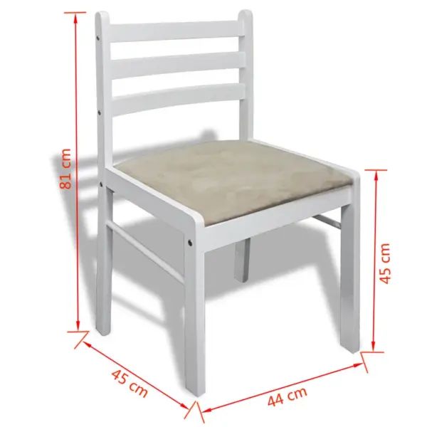 Valged puidust söögitoolid polsterdatud istmega, 6 tk, kautšukipuu, 44 x 45 x 81 cm - 6