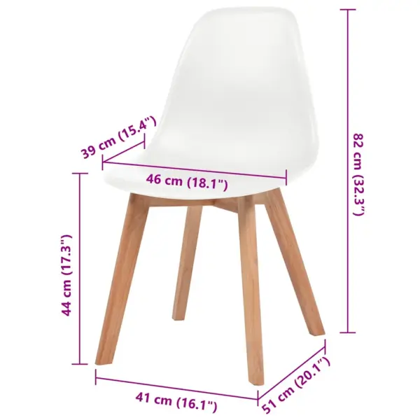 Söögitoolid valge plastist istmega ja kautšukipuidust jalgadega, 6 tk – 6