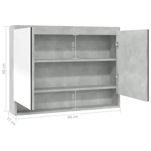 Vannitoa peegelkapp, betoonhall, 2 uksega, MDF ja klaas, USB-liidesega, 80 x 15 x 60 cm – 8