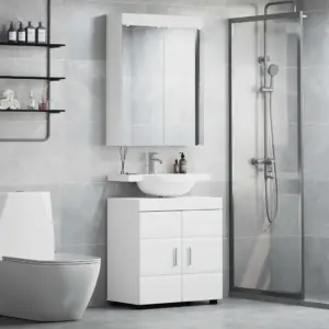 Vannitoakappide komplekt Tulum, valge matt tehispuit, 60 cm, aluskapp ja peegelkapiga