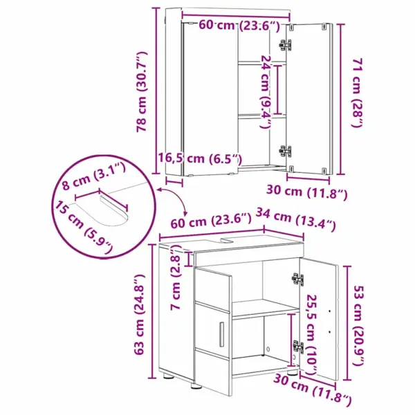 Vannitoakappide komplekt Tulum, valge matt tehispuit, 60 cm, aluskapp ja peegelkapiga – 12
