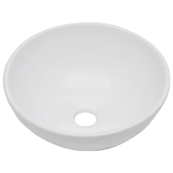 Kaheosaline vannitoamööbli komplekt, must seinariiul 60 cm ja valge ümmargune keraamiline valamu 40 cm – 3