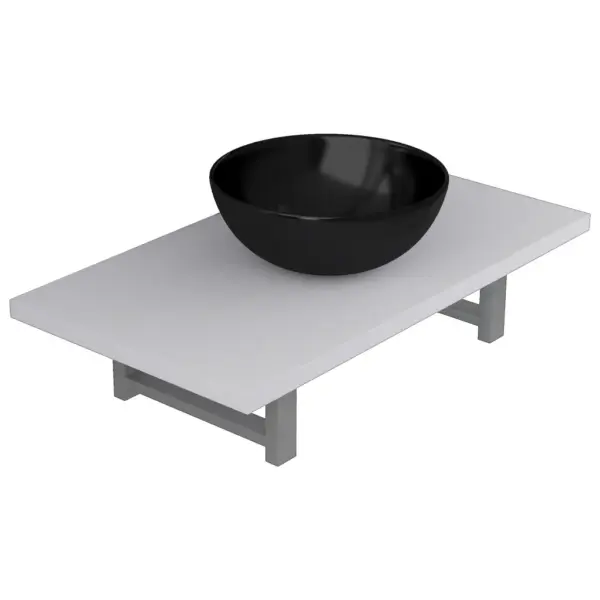 Kaheosaline vannitoamööbli komplekt seinariiuli ja ümmarguse keraamilise valamuga, valge riiul 60 cm, must valamu – 2