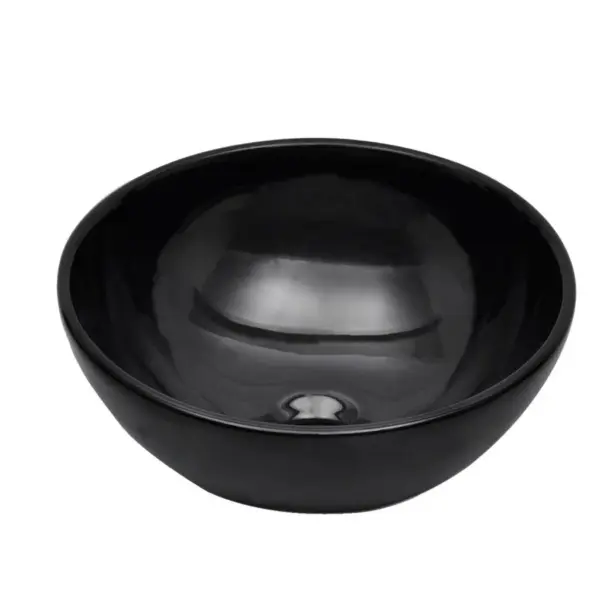 Kaheosaline vannitoamööbli komplekt seinariiuli ja ümmarguse keraamilise valamuga, valge riiul 60 cm, must valamu – 4