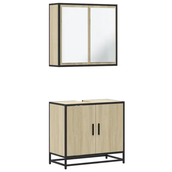 2-osaline vannitoamööbli komplekt peeglikapi ja valamukapiga, Sonoma tamm, tehispuit ja metallraam, peeglikapp 65 x 20 x 60 cm, valamukapp 65 x 33 x 60 cm - 2