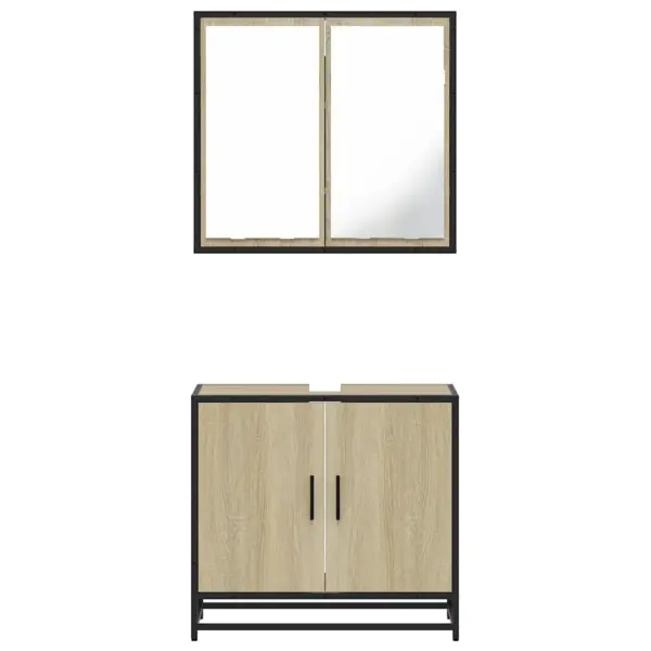 2-osaline vannitoamööbli komplekt peeglikapi ja valamukapiga, Sonoma tamm, tehispuit ja metallraam, peeglikapp 65 x 20 x 60 cm, valamukapp 65 x 33 x 60 cm - 5