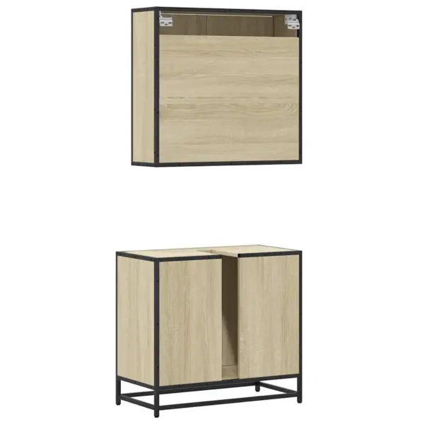 2-osaline vannitoamööbli komplekt peeglikapi ja valamukapiga, Sonoma tamm, tehispuit ja metallraam, peeglikapp 65 x 20 x 60 cm, valamukapp 65 x 33 x 60 cm - 7