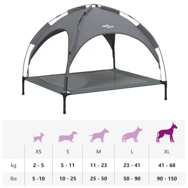 Varikatusega kõrgendatud koeravoodi, antratsiithall, Oxford kangas, 104 x 86 x 84 cm – 9