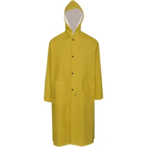Veekindel kollane kapuutsiga vihmamantel PVC-kattega kangast, XL