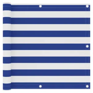 Veekindel rõdusirm privaatsuseks, valge-sinine oxford-kangas, 90 x 400 cm