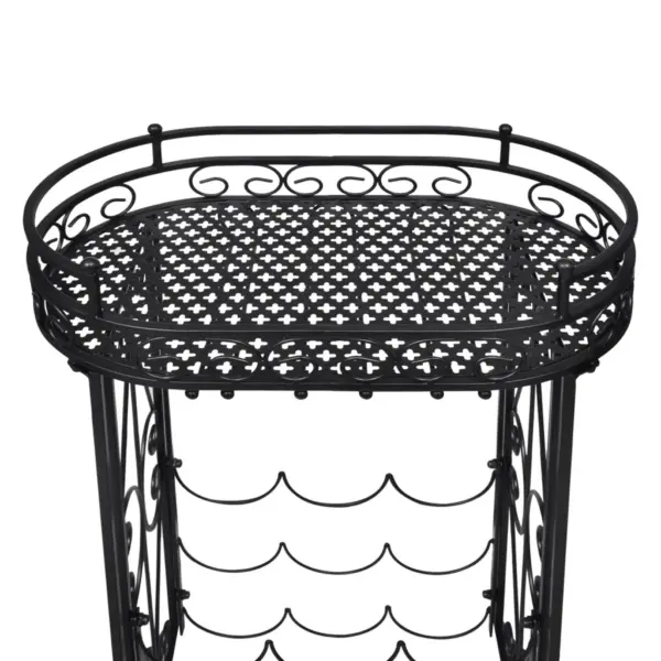 Põrandal seisev veiniriiul klaasikonksudega, 9+ pudelit, must sepistatud raud, 46 x 28,5 x 77,5 cm – 4