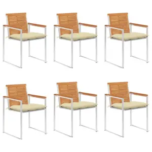 Virnastatavad akaatsiapuidust aiatoolid patjadega, 6 tk, roostevabast terasest raamiga, 60 x 56 x 85 cm