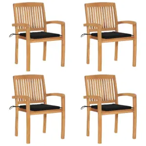 Virnastatavad tiigipuust aiatoolid mustade patjadega, 4 tk, 60 x 57,5 x 90 cm