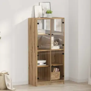 Kõrge vitriinkapp 4 läbipaistva PVC uksega, tehispuit, artisani tamm, 68 x 37 x 142 cm