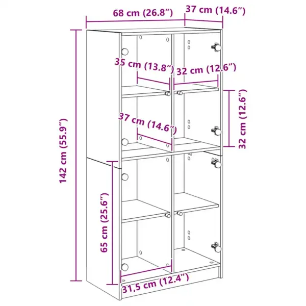 Kõrge vitriinkapp 4 läbipaistva PVC uksega, tehispuit, artisani tamm, 68 x 37 x 142 cm – 12