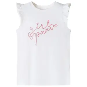 Volangidega laste T-särk sädelevate detailidega, ekrüü, suurus 140